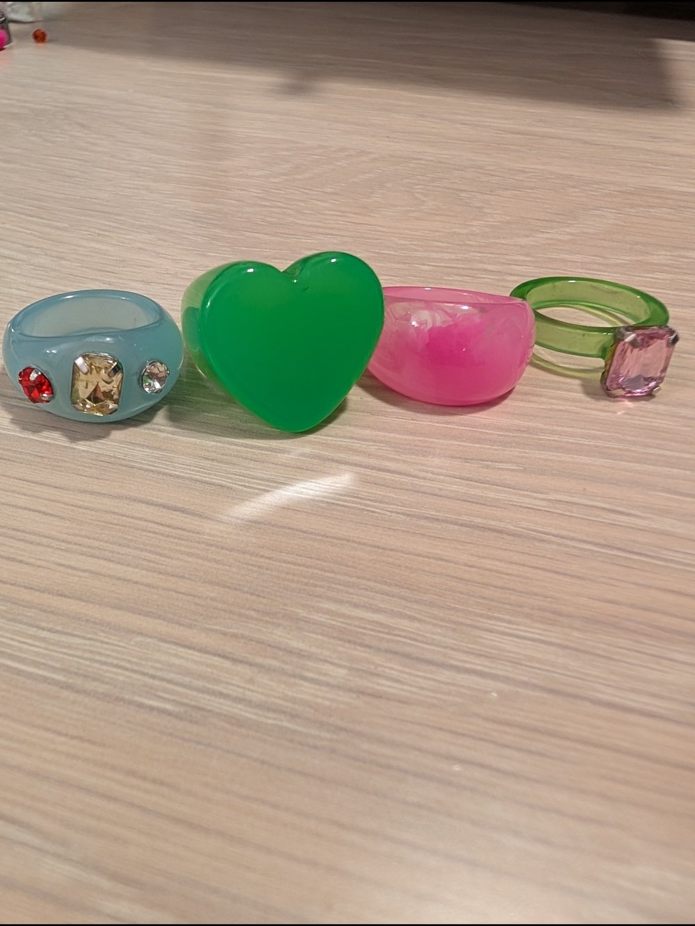 Colorful Resin Statement Rings - Green Heart + Pink & Blue Styles
